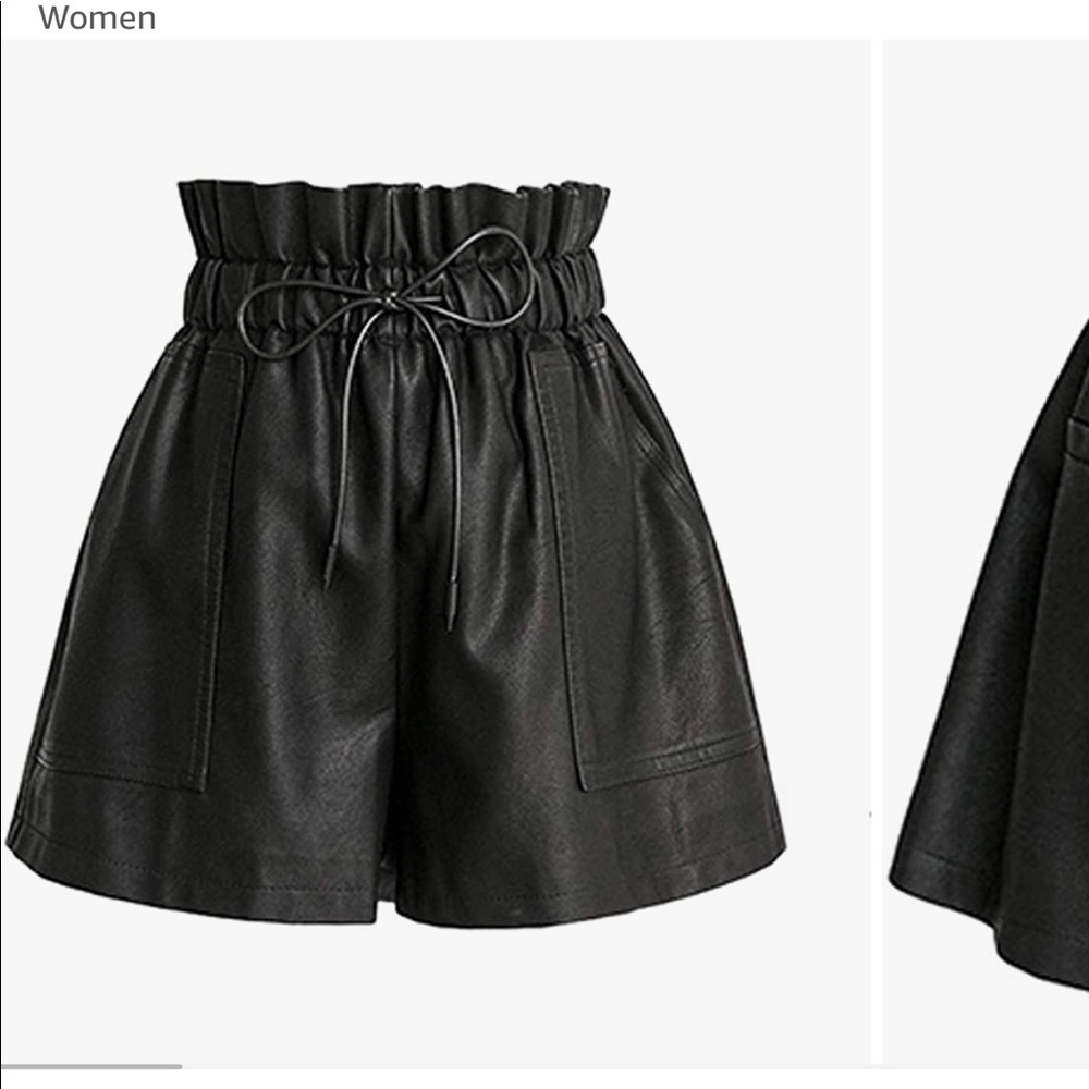 High waisted wide leg black faux leather shorts